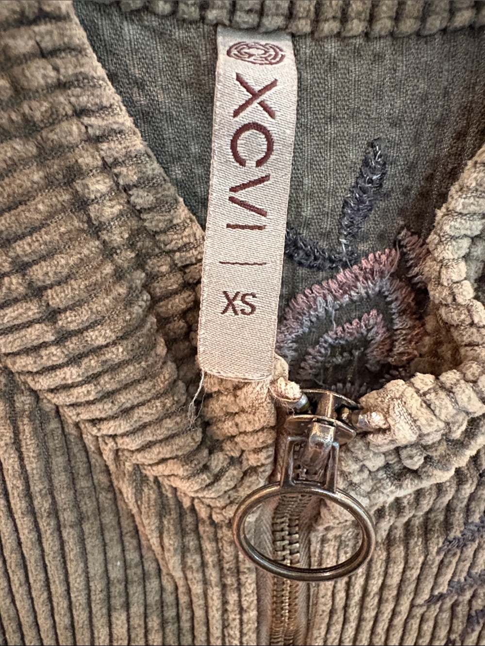 XCVI Olive Green Corduroy Zip-Front Jacket-Dress with Floral Accents - Picture 4 of 14